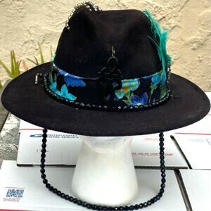 Black & Blue Feather Fedora Hat